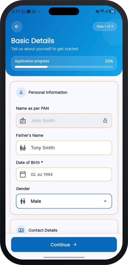 Orrish Loans app - check eligibility with basic details
